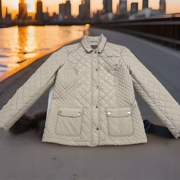 Charter Club Jackets & Blazers - ✅Charter Club Beige Quilted  Jacket Womens Size MEDIUM Lightweight Snap/Full Zip